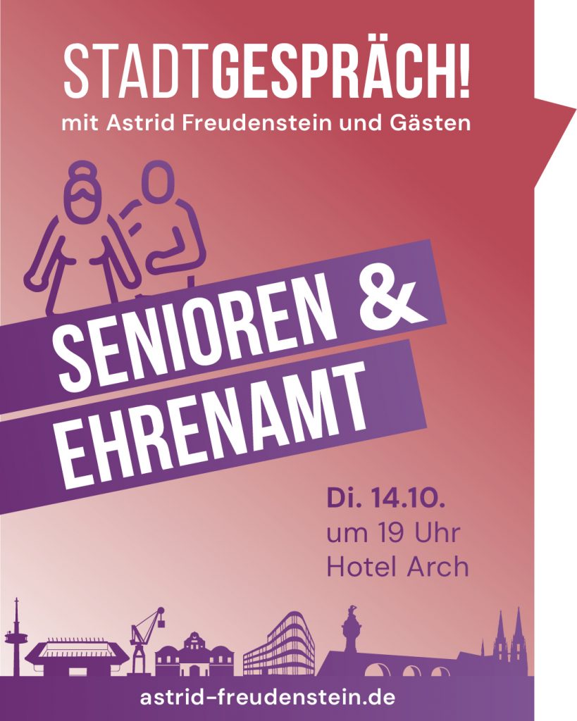Plakat Stadtgespräch Regensburg Senioren & Ehrenamt mit Astrid Freudenstein